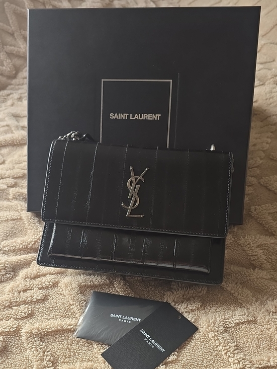 Saint Laurent Handbags - Saint Laurent Black Quilted Calfskin Chain Shoulder Bag with Silver YSL Logo